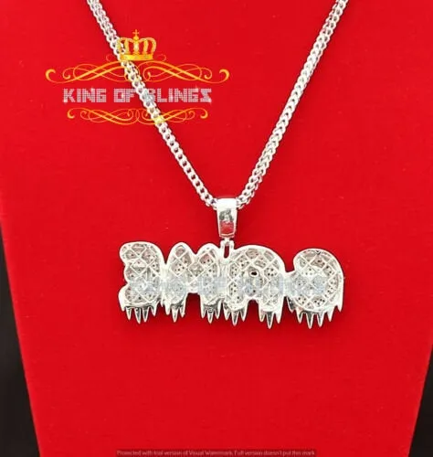 Beautiful Dripping "GAME" Sterling White Silver Pendant 16.59ct Cubic Zirconia