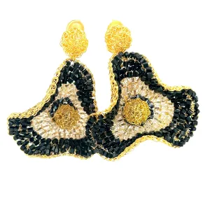 Black and Gold Flower Statement Earring