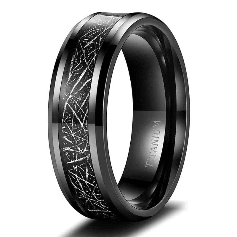 Black Beveled Titanium Wedding Band with Silk Inlay