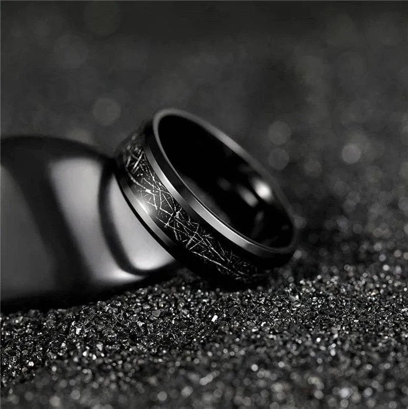 Black Beveled Titanium Wedding Band with Silk Inlay