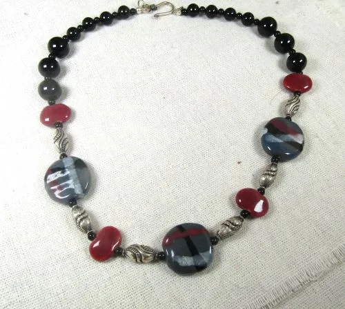 Black Grey & Peony Kazuri Fair Trade Necklace