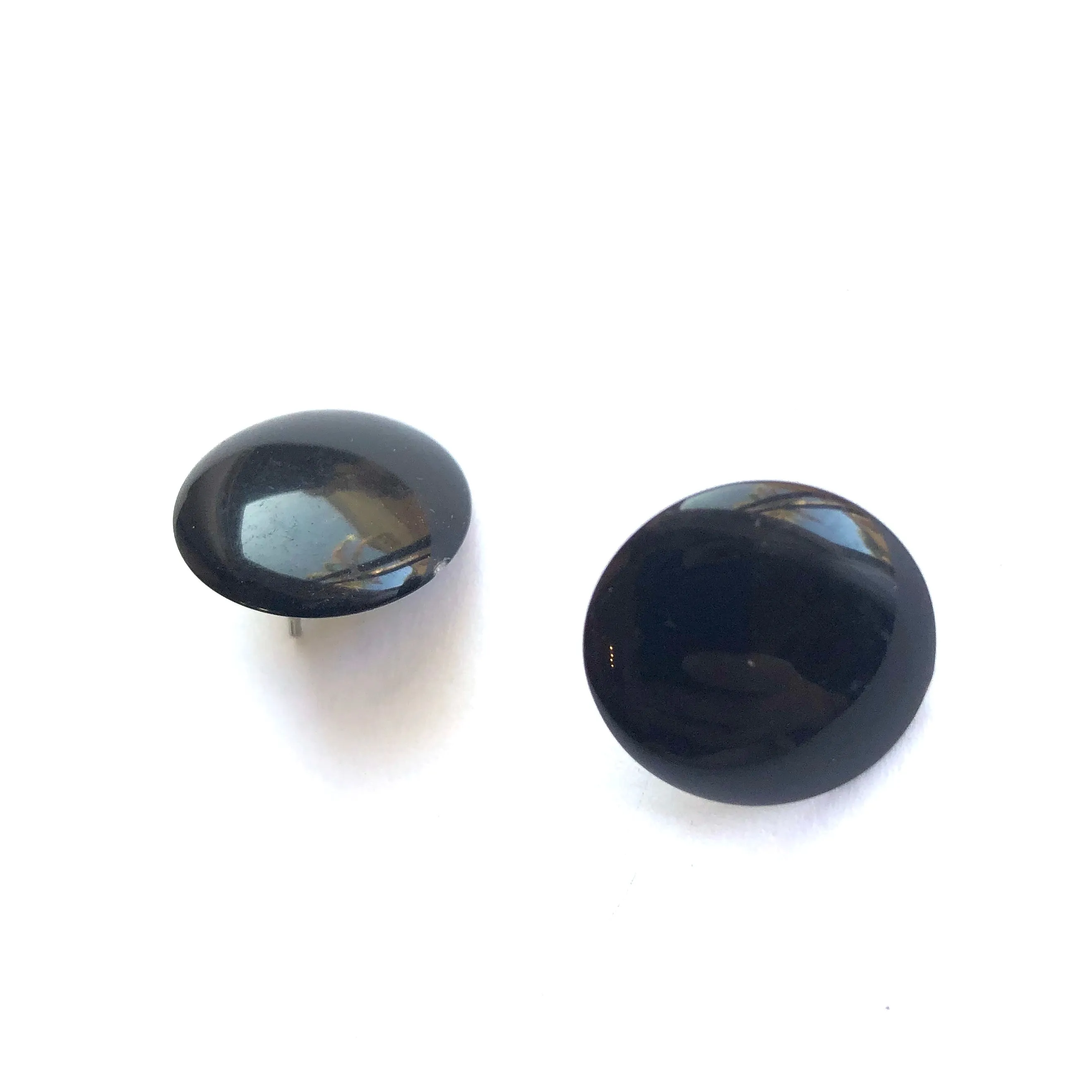 Black Shiny Retro Button Stud Earrings