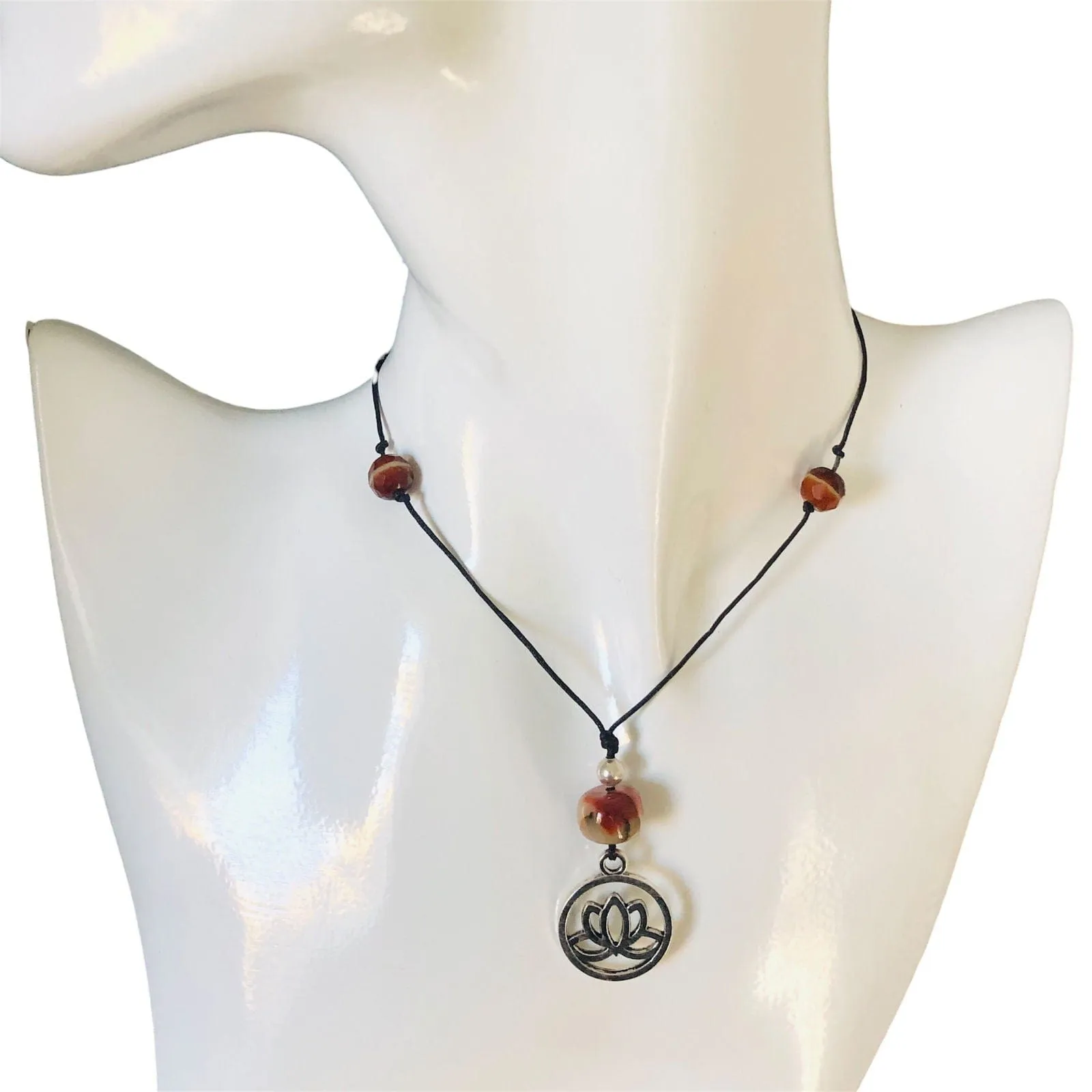 Black Thread Choker Necklace with Agate