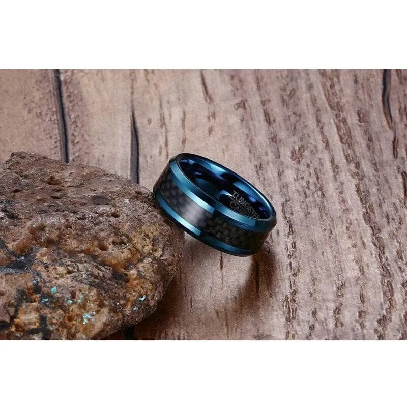 Blue & Black Classical Tungsten Wedding Band