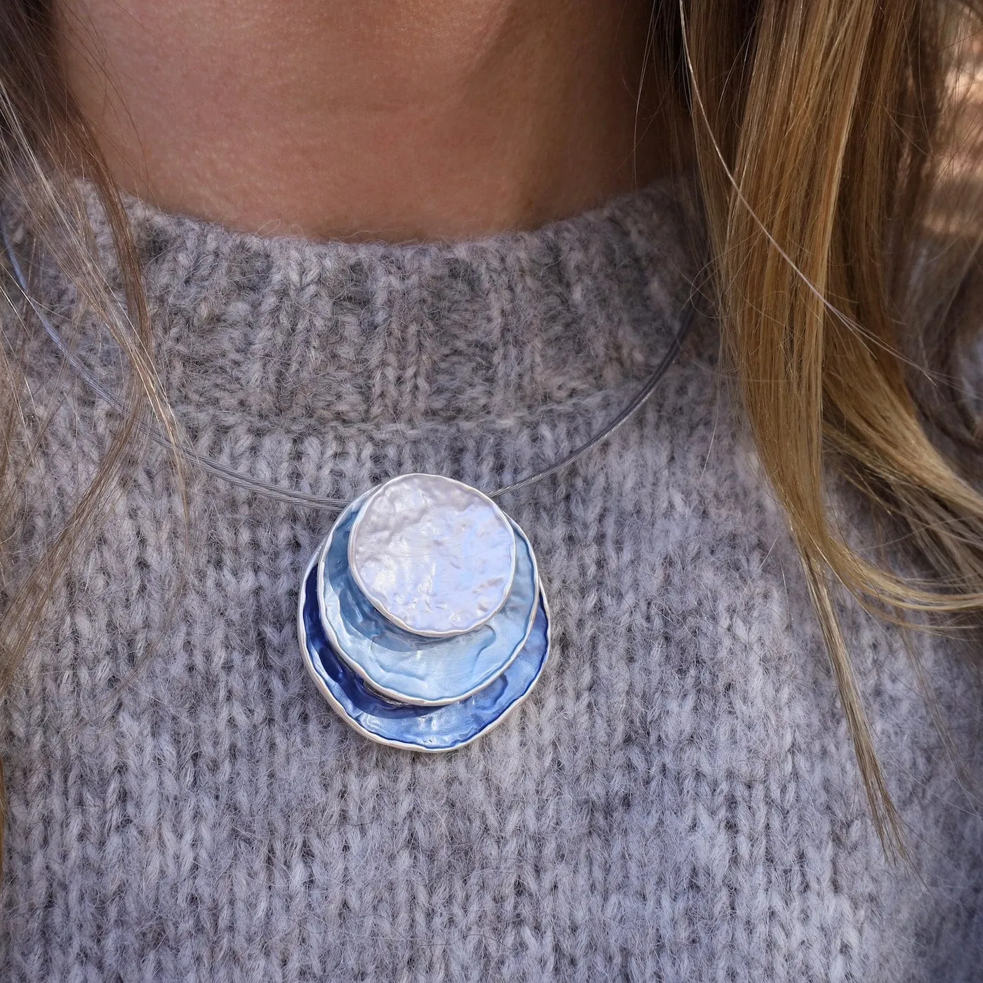 Blue Round Stack Pendant Necklace