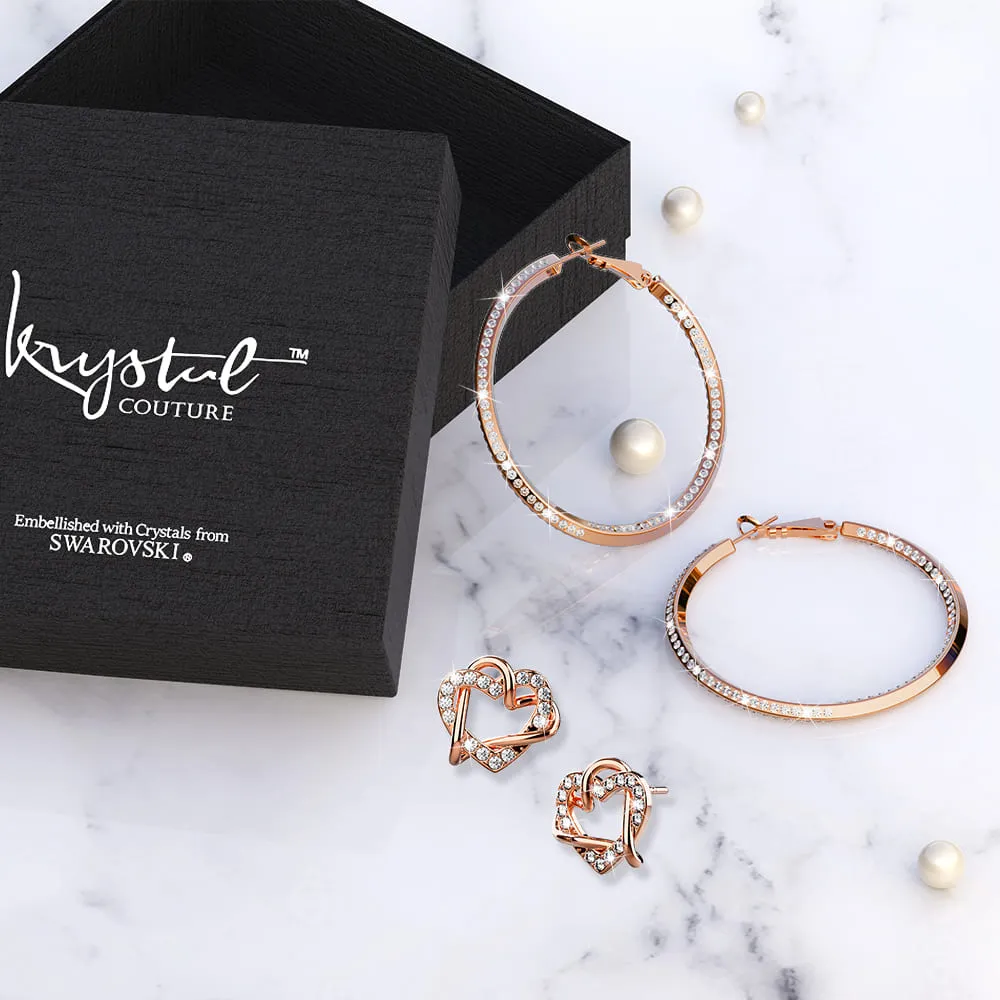 Boxed Endless Crystals 2 Pc Earrings Set Embellished with SWAROVSKI Crystals In Rose Gold