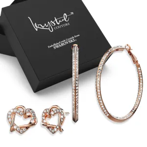 Boxed Endless Crystals 2 Pc Earrings Set Embellished with SWAROVSKI Crystals In Rose Gold