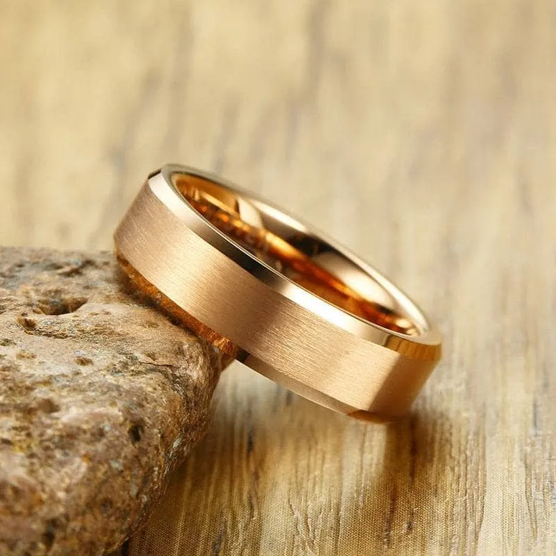 Brushed Rose Gold Tungsten Wedding Band