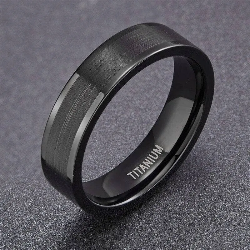 Casual 6mm Black Titanium Men's Wedding Band