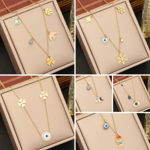 Casual Heart Stainless Steel Oil Dripping Necklaces