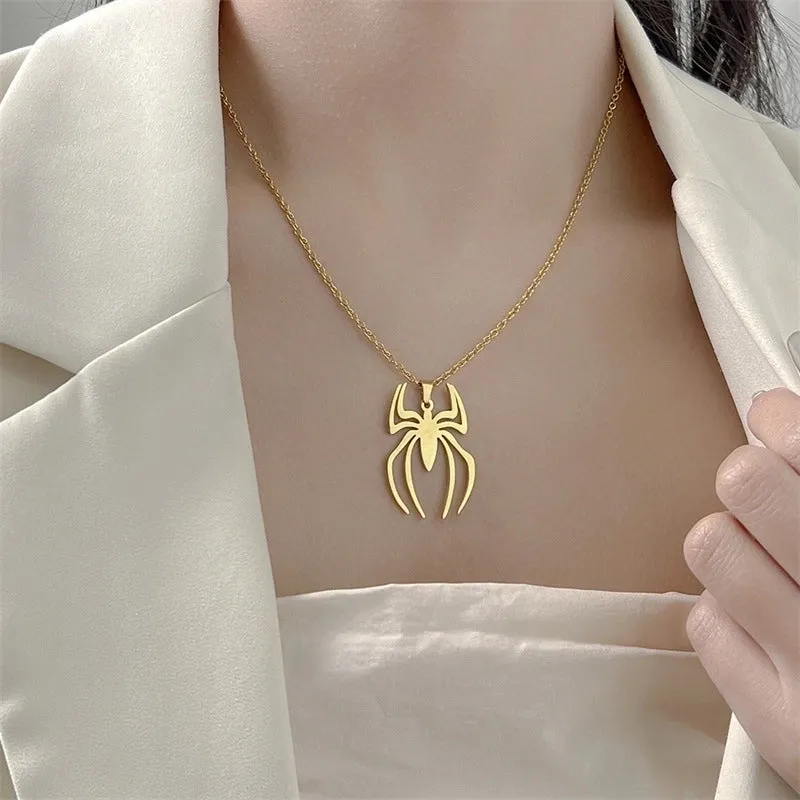 Casual Streetwear Spider Titanium Steel Plating Pendant Necklace