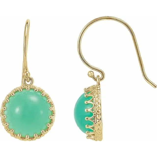 Chrysoprase Dangle Gold Earrings