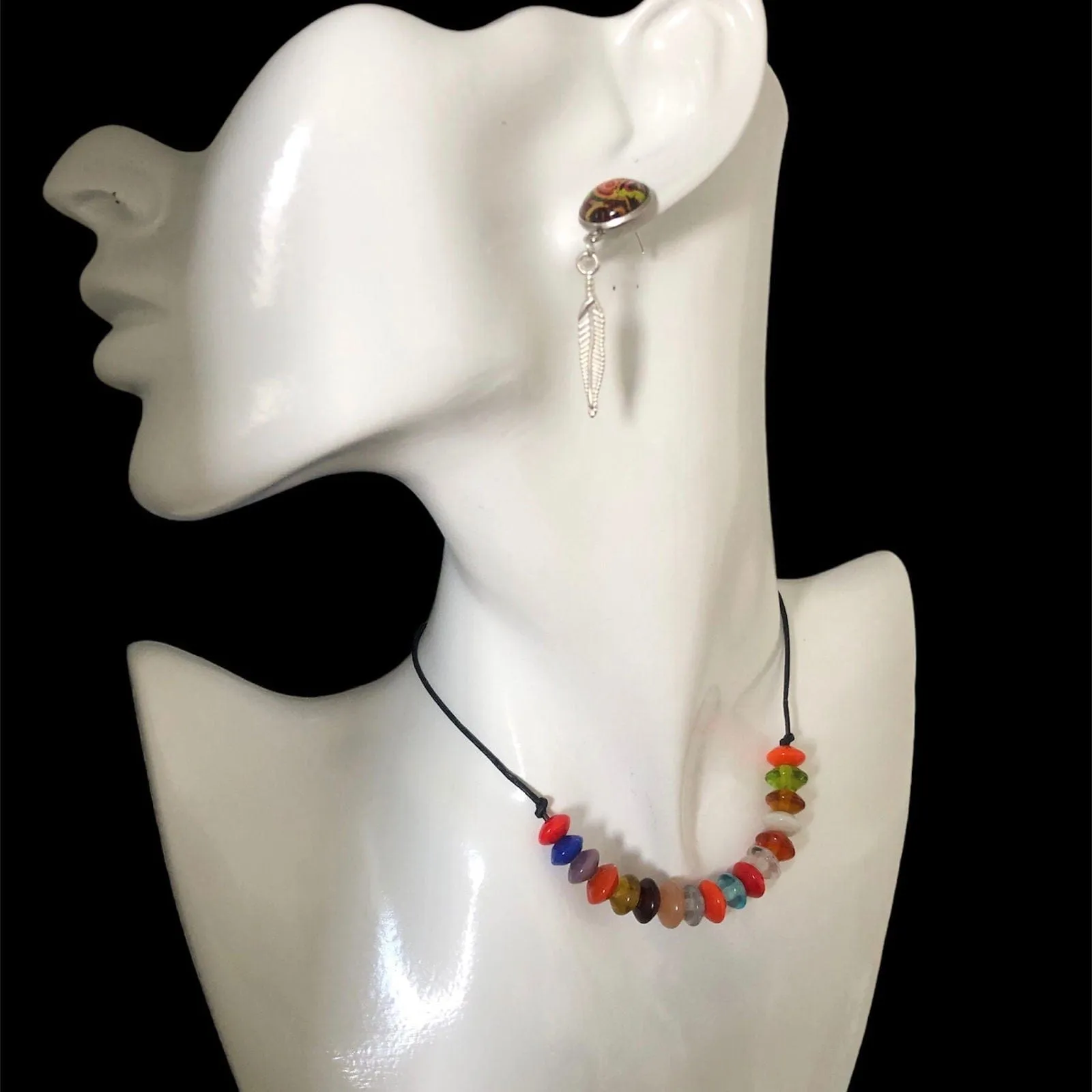 Colourful Beaded Leather Cord Necklace