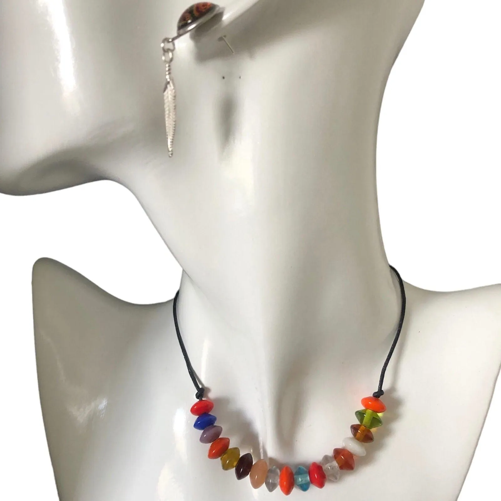 Colourful Beaded Leather Cord Necklace