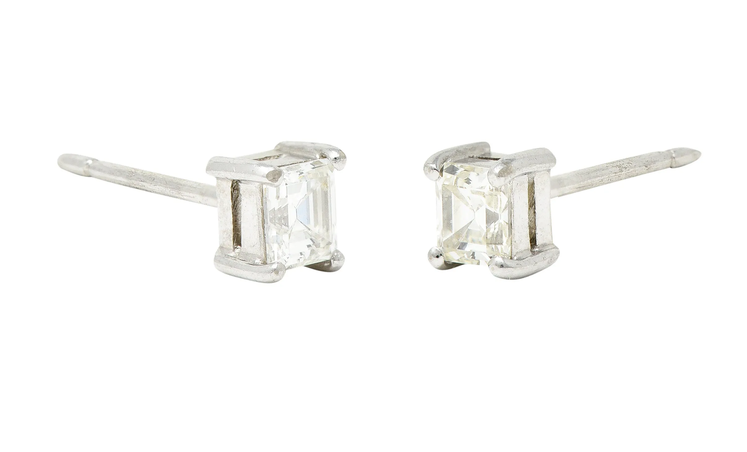 Contemporary 0.58 CTW Step Cut Diamond 18 Karat White Gold Stud Earrings