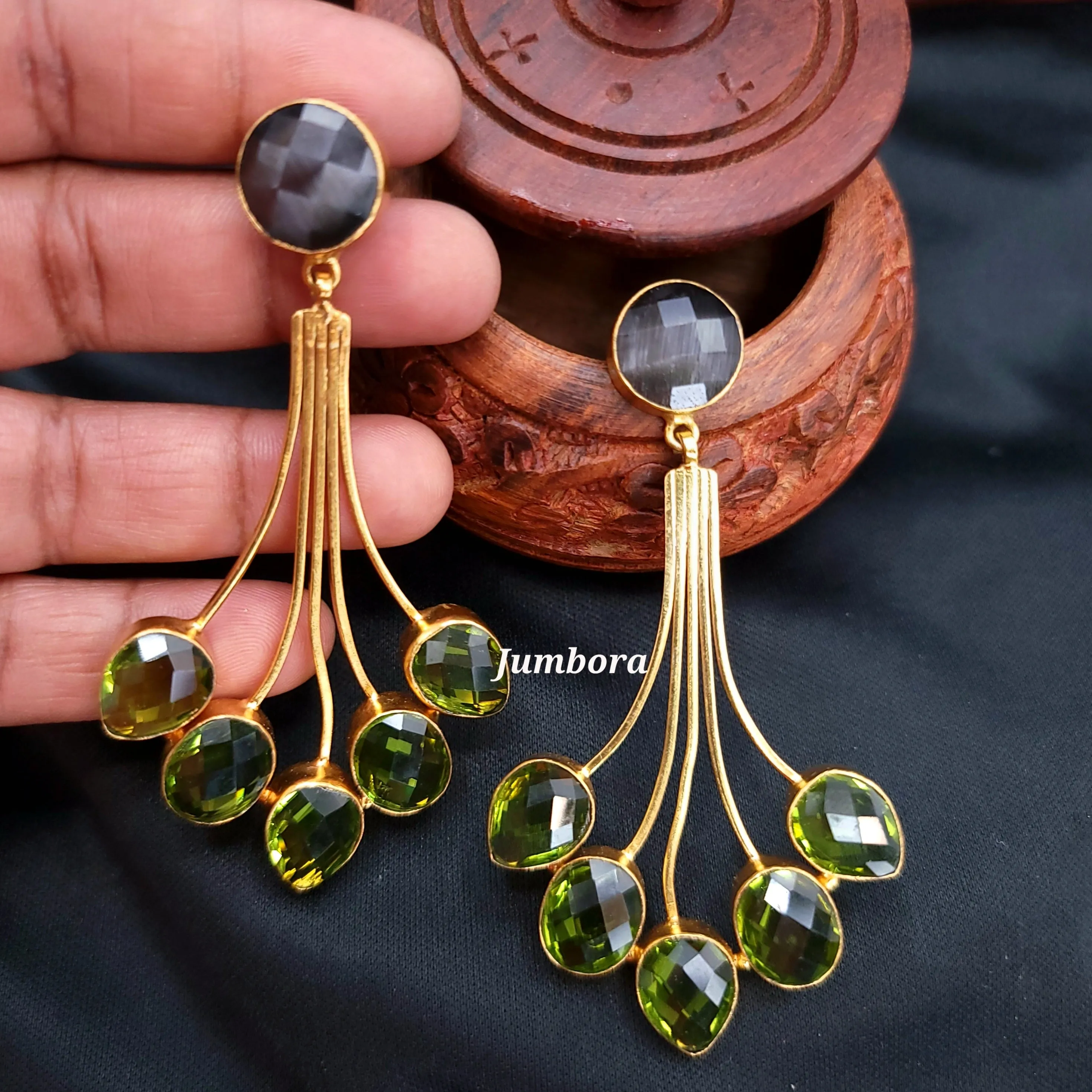 Contemporary Amrapali Style Green Long Leaf Earring