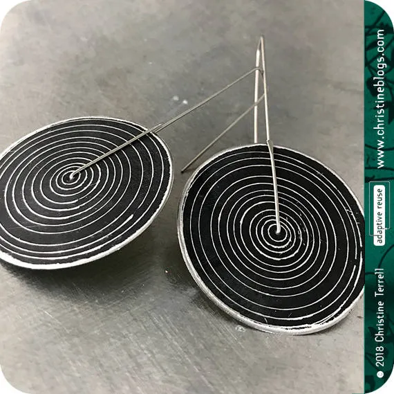 Contemporary Black Concentric Circle Big Recycled Tin Earrings