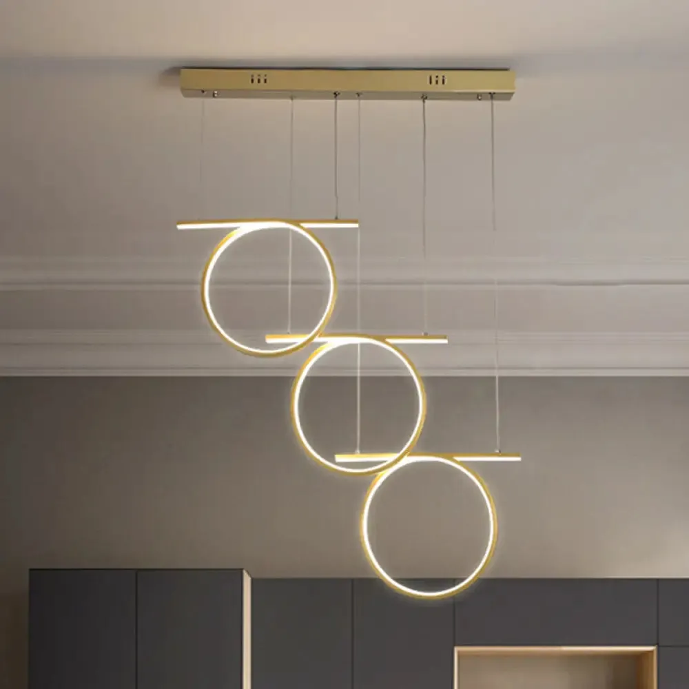 Contemporary LED Metallic Suspension Light - Gold Rings - for Dining Table