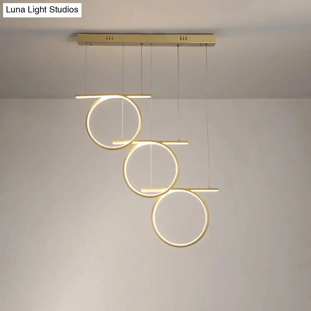 Contemporary LED Metallic Suspension Light - Gold Rings - for Dining Table