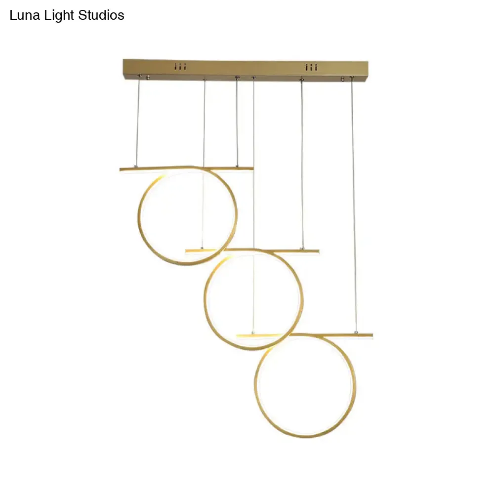 Contemporary LED Metallic Suspension Light - Gold Rings - for Dining Table