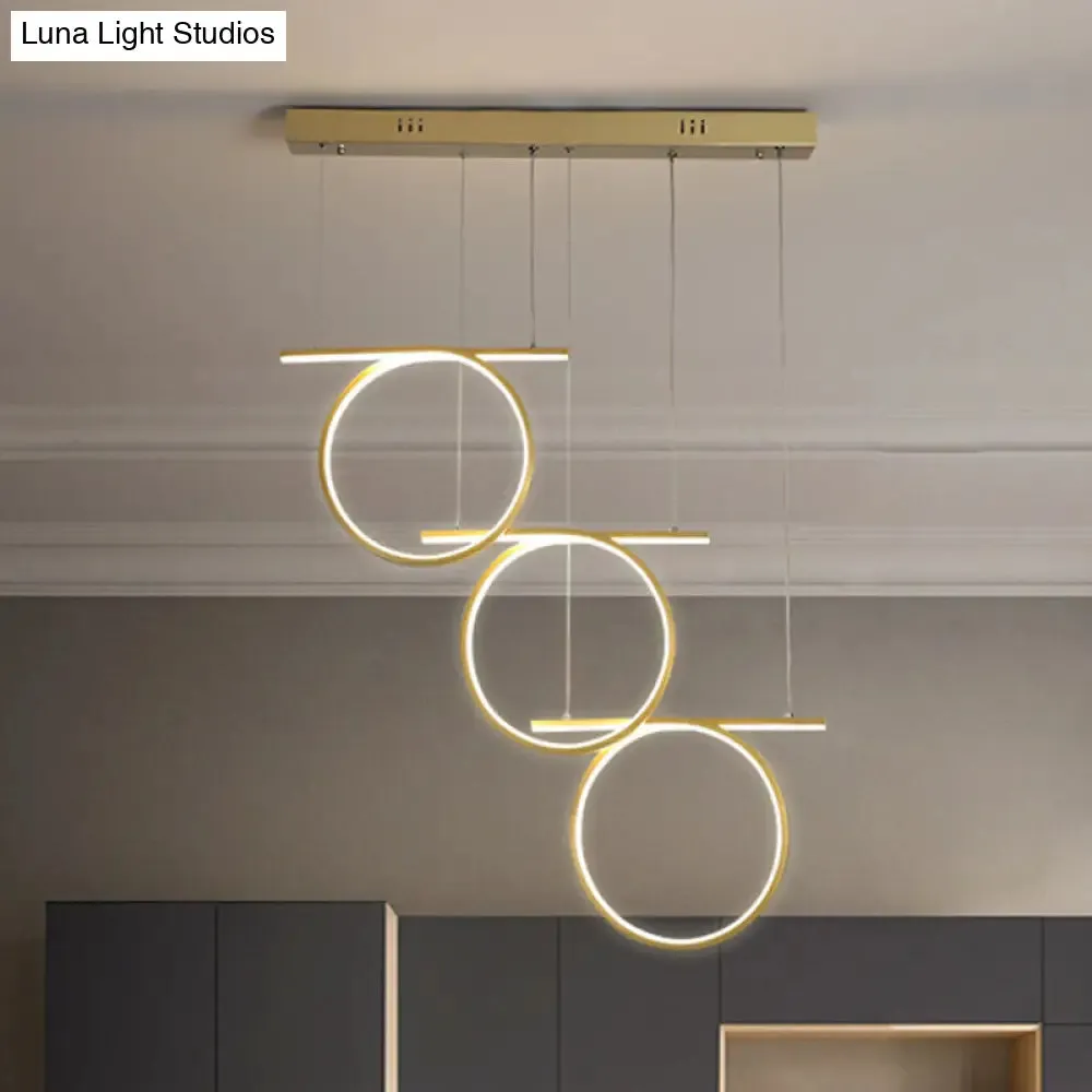 Contemporary LED Metallic Suspension Light - Gold Rings - for Dining Table