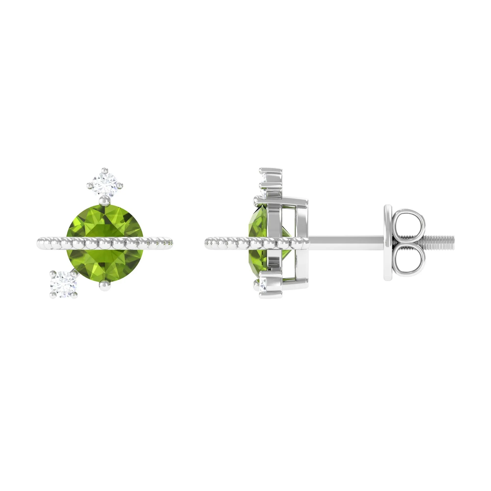 Contemporary Peridot Celestial Stud Earrings with Diamond