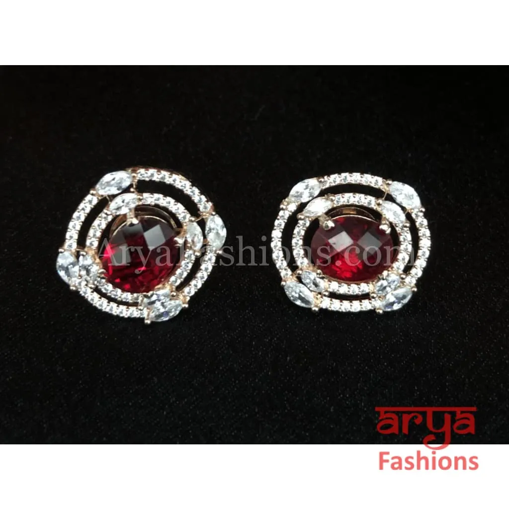 CZ Studs in White and Red Stones