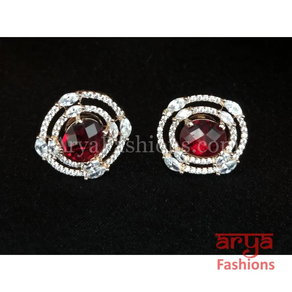 CZ Studs in White and Red Stones