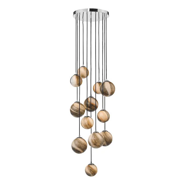 Dar Mikara 12 Light Cluster Pendant Planet Glass 2.5m