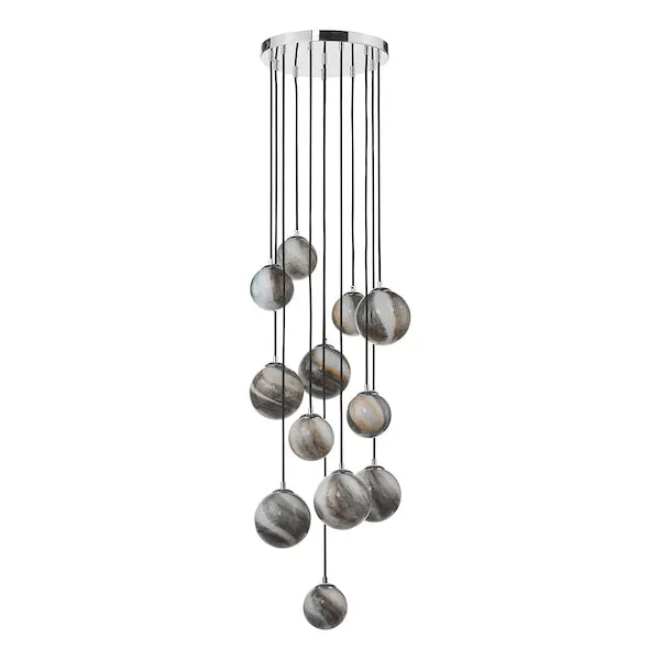 Dar Mikara 12 Light Cluster Pendant Planet Glass 2.5m