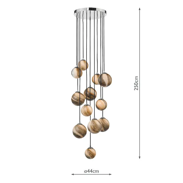 Dar Mikara 12 Light Cluster Pendant Planet Glass 2.5m