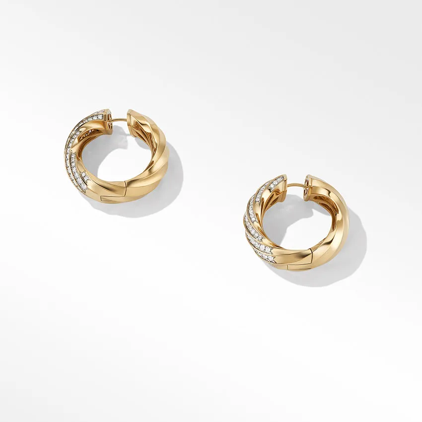 David Yurman Cable Edge™ Hoop Earrings in Recycled 18ct Yellow Gold with Pavé Diamonds