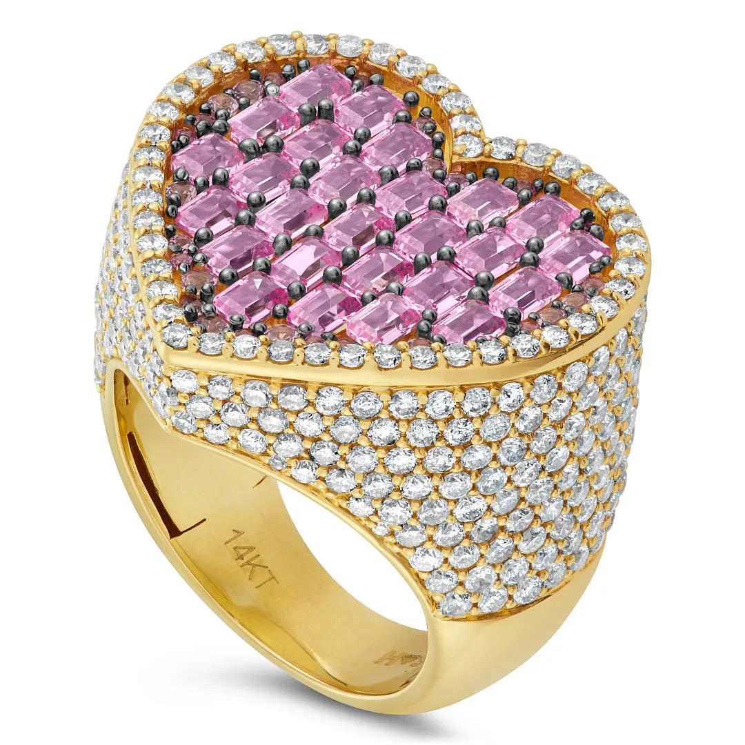 Diamond & Emerald Ruby Heart Statement Ring