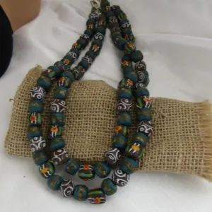 Double Strand Multicolored African Trade Bead Beaded Necklace