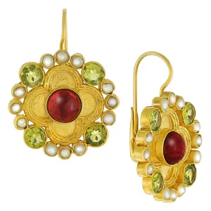 Duchess Of Alba Garnet, Peridot and Pearl Earrings