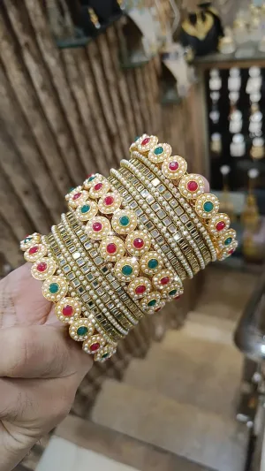 Elegant Multicolor AD Bangles with Pearl Bridal Weddings Jewery