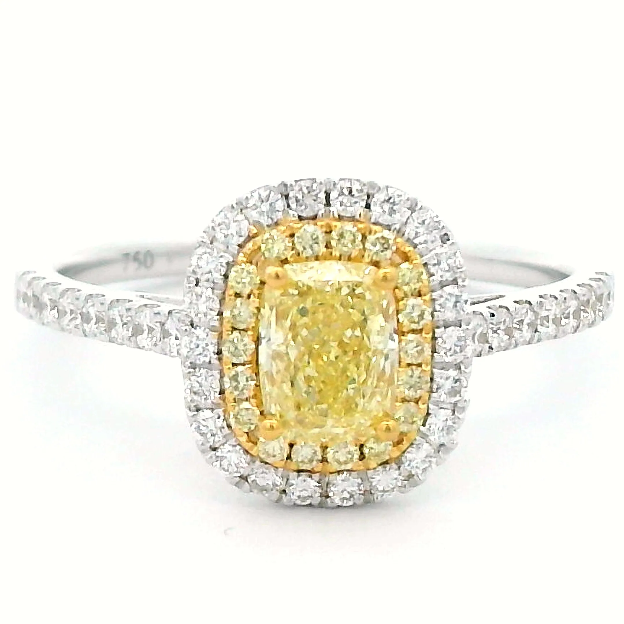 Exquisite Fancy Yellow Diamond Halo Ring in 18k Gold.