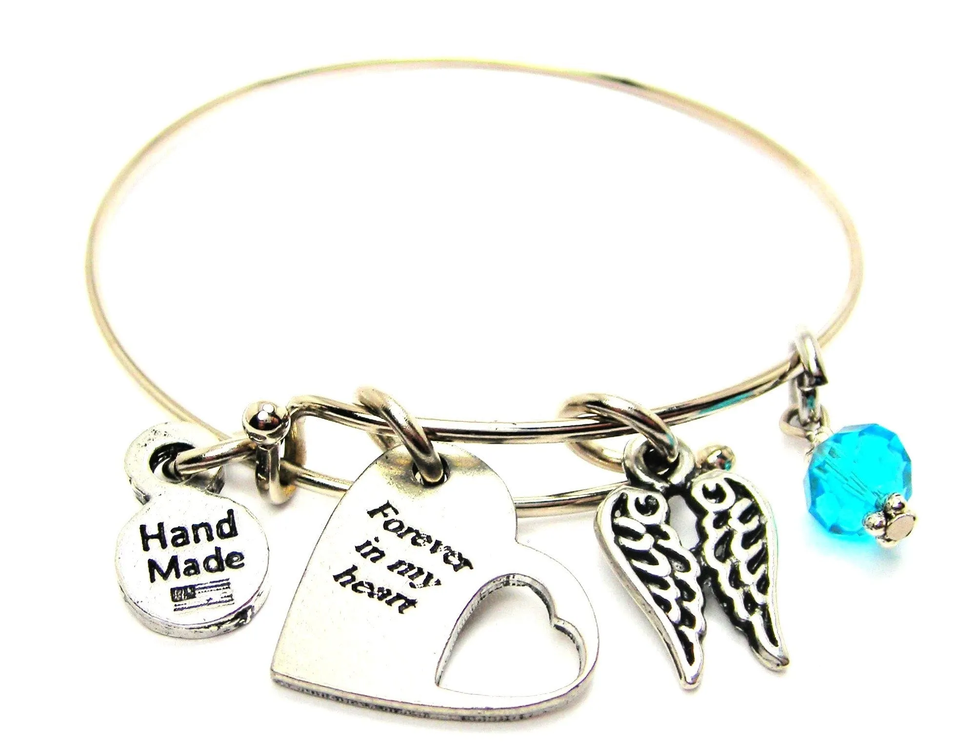 Forever In My Heart With Lace Angel Wings Bangle Bracelet