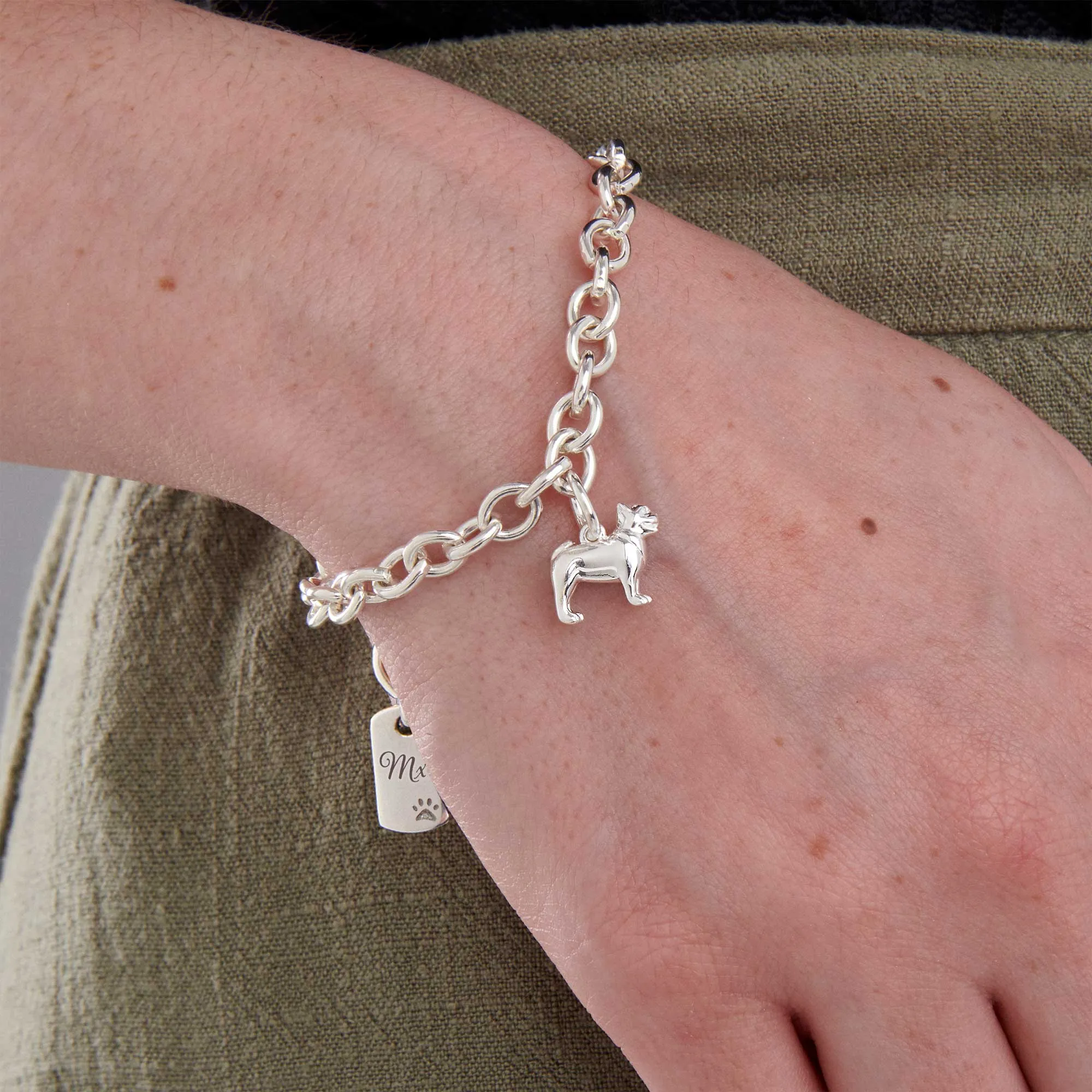 French Bulldog Silver Dog Charm Bracelet