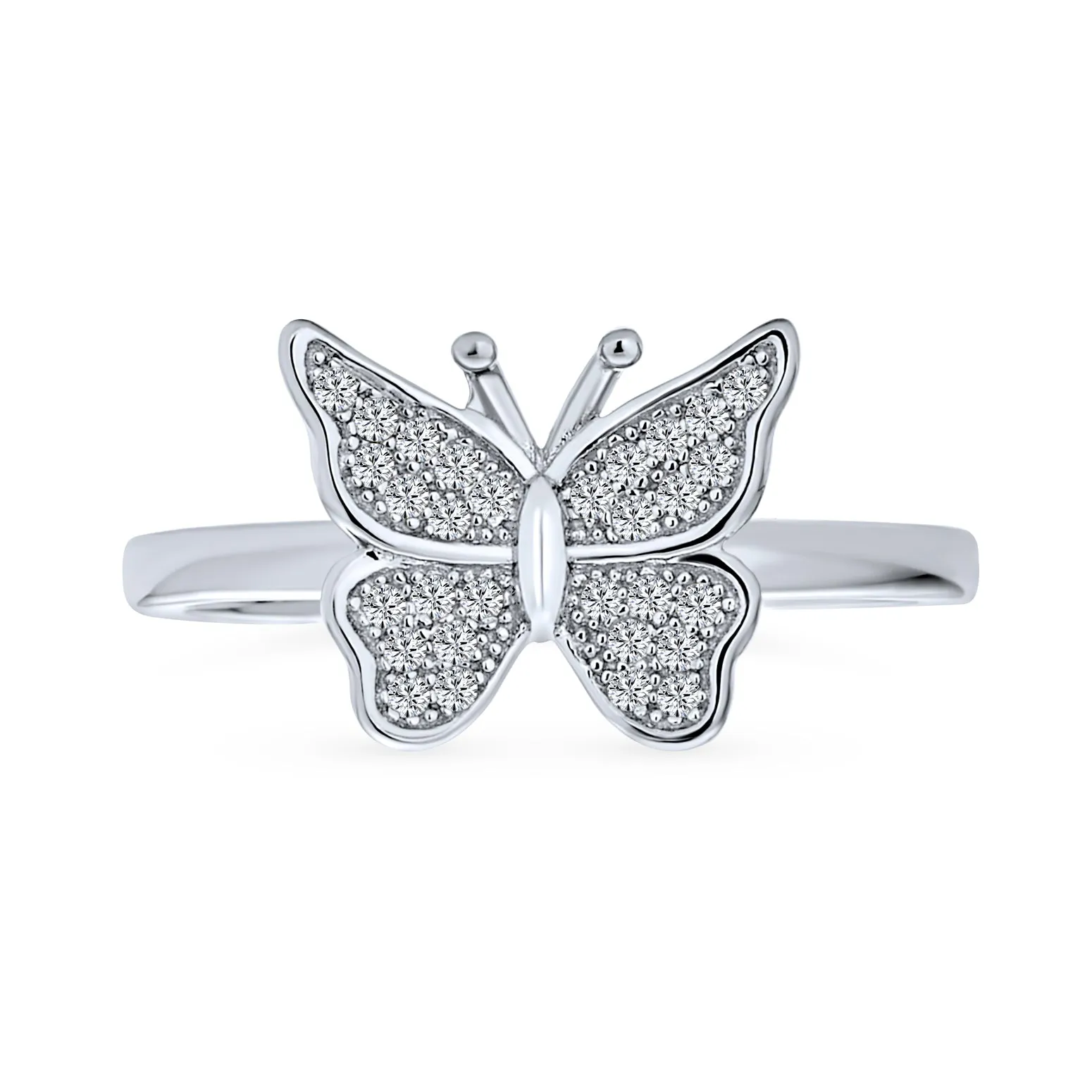 Garden Insect Cocktail Statement Ring: Sterling Silver Butterfly with CZ Pavé