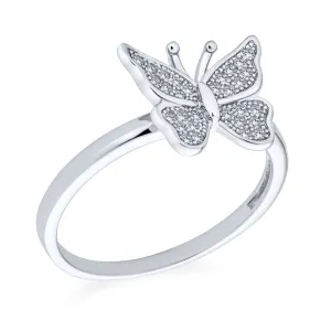 Garden Insect Cocktail Statement Ring: Sterling Silver Butterfly with CZ Pavé