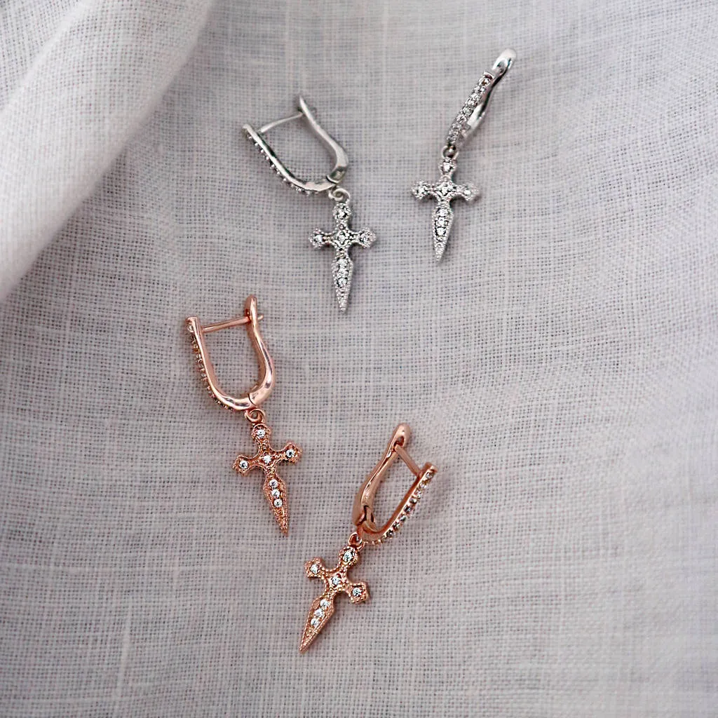 Gemstone Cross Drop Earrings