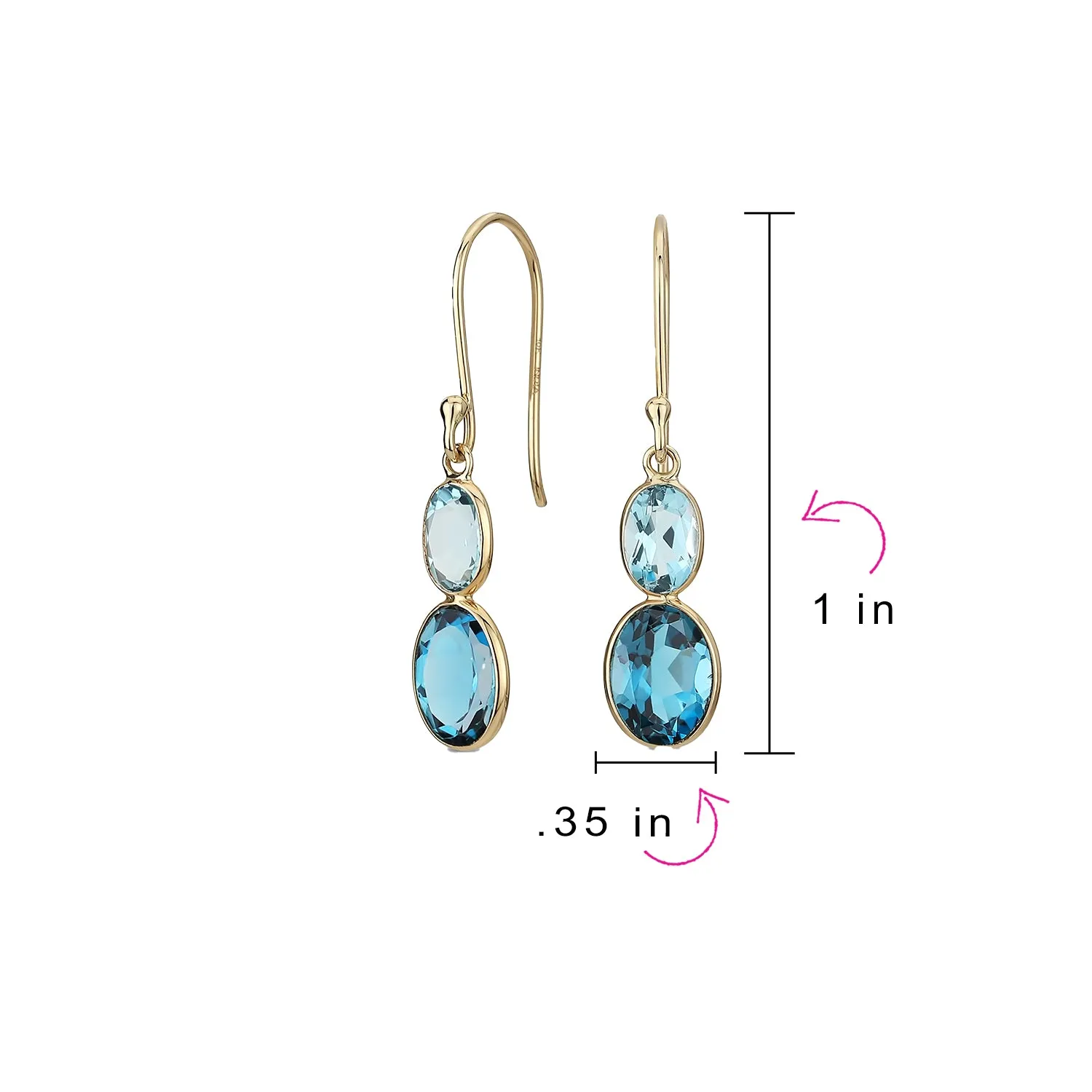 Genuine 10K Gold Faceted Two Oval Swiss & London Blue Topaz Drop Earrings