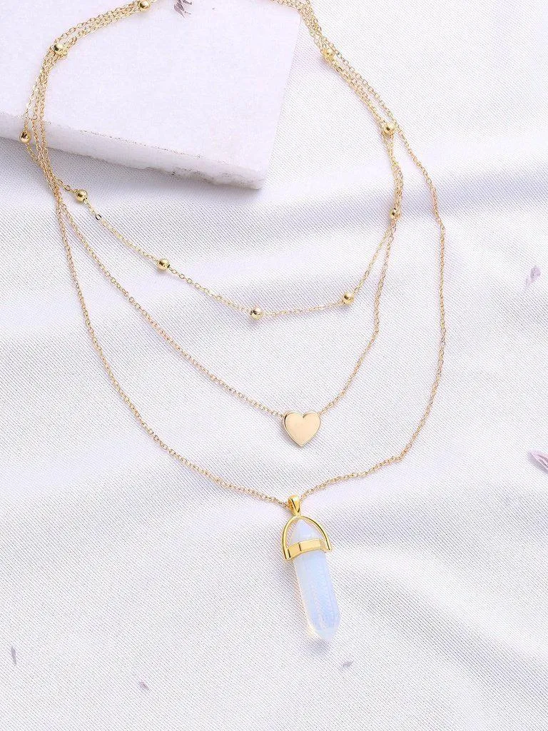 Gold Heart Pendant Layered Chain Necklace