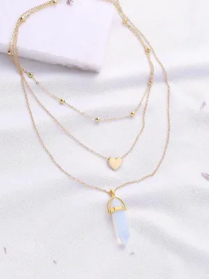 Gold Heart Pendant Layered Chain Necklace