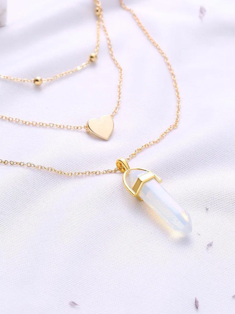 Gold Heart Pendant Layered Chain Necklace