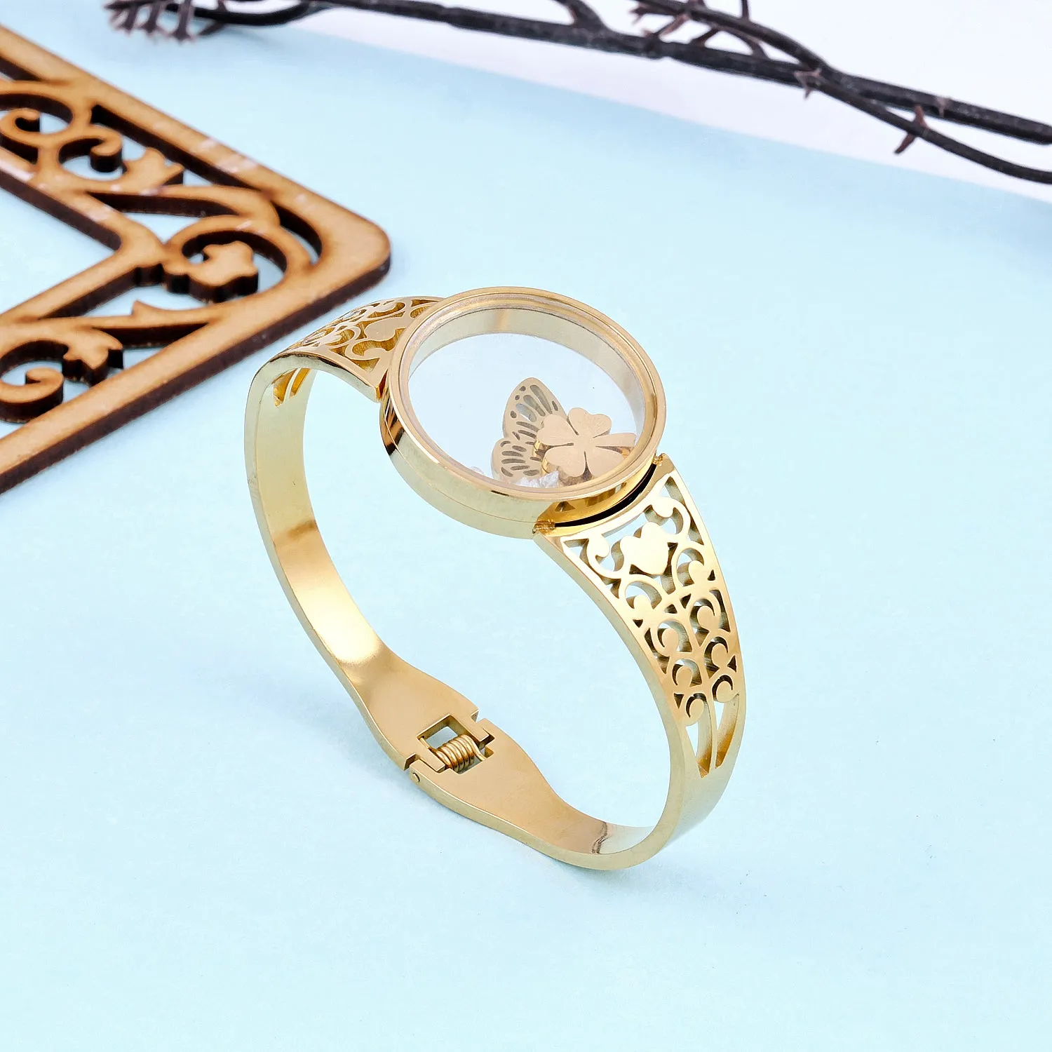 Gold Plated Butterfly with Flower Bracelet