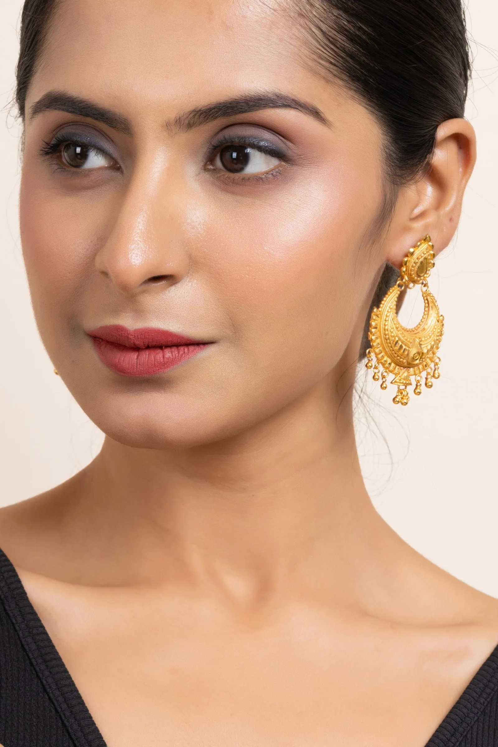 Gold Plated Chandbali Earrings with Drop Design, Copper Jewelry for All Occasions