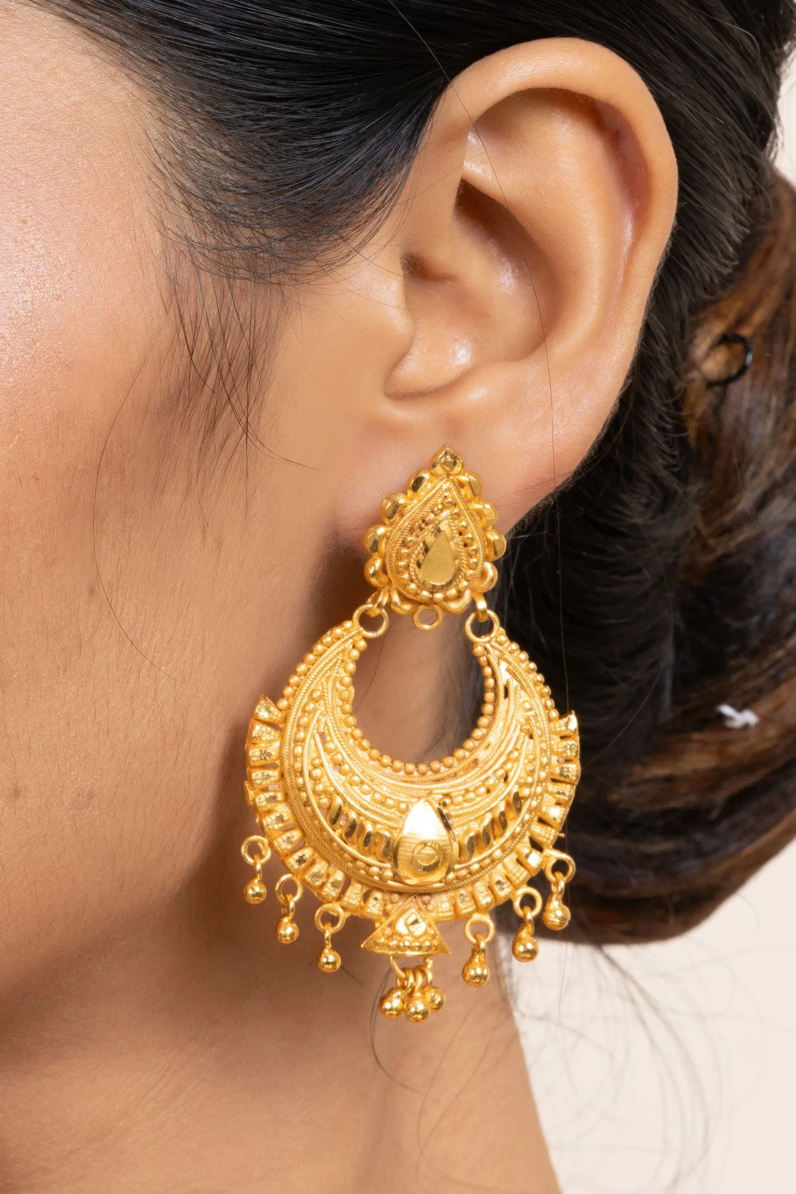 Gold Plated Chandbali Earrings with Drop Design, Copper Jewelry for All Occasions