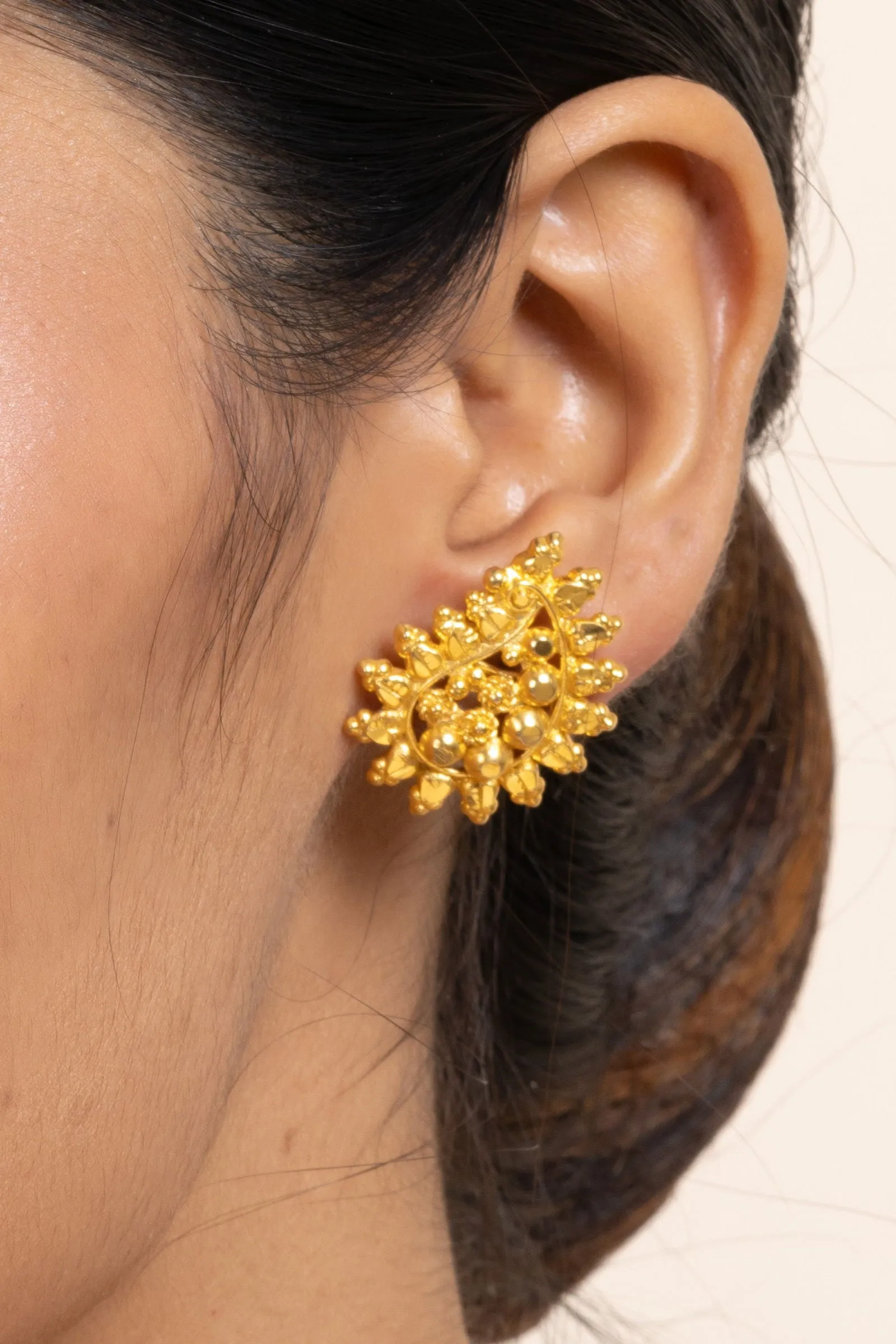 Gold Plated Mango Motif Stud Earrings - Copper, Elegant Jewelry for All Occasions